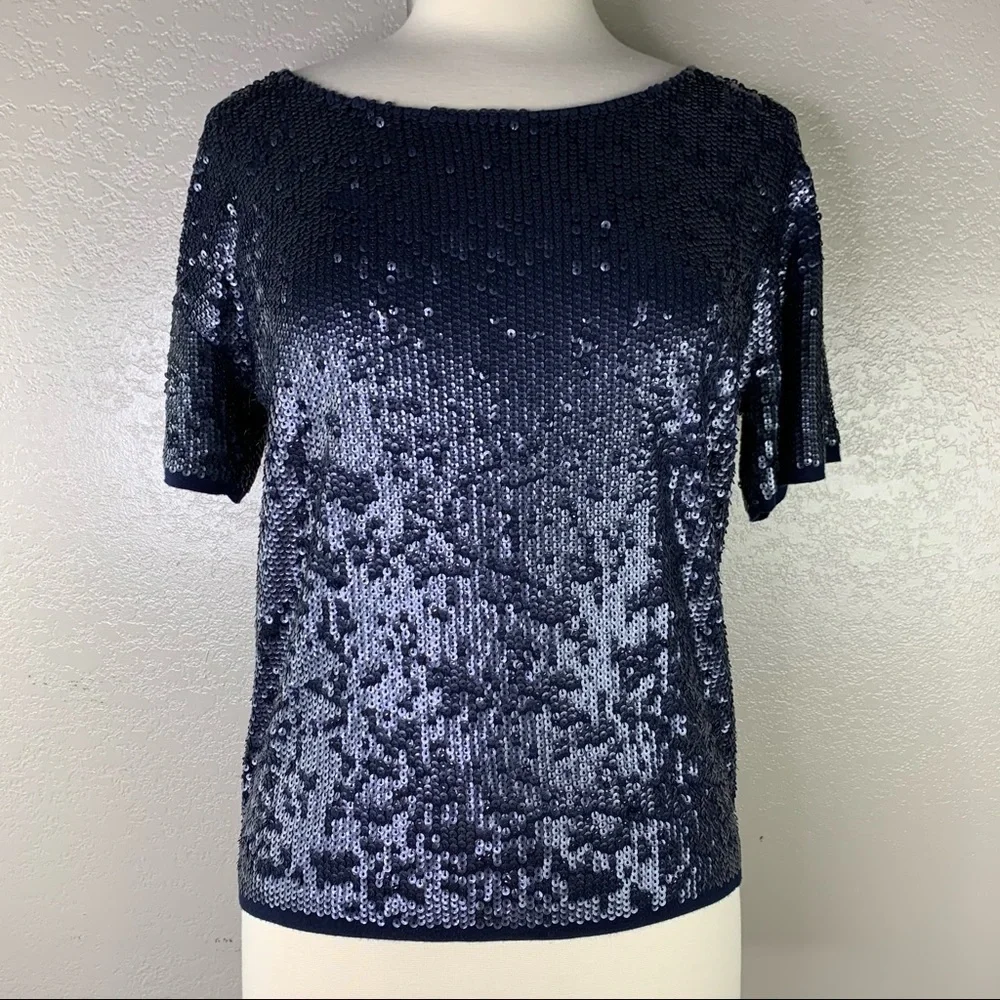 J. Crew Gorgeous Navy Full Sequined Top Size X-Small